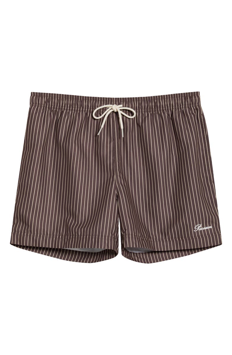 PacSun Bailey Pinstripe Swim Trunks, Main, color, Brown/ Tan