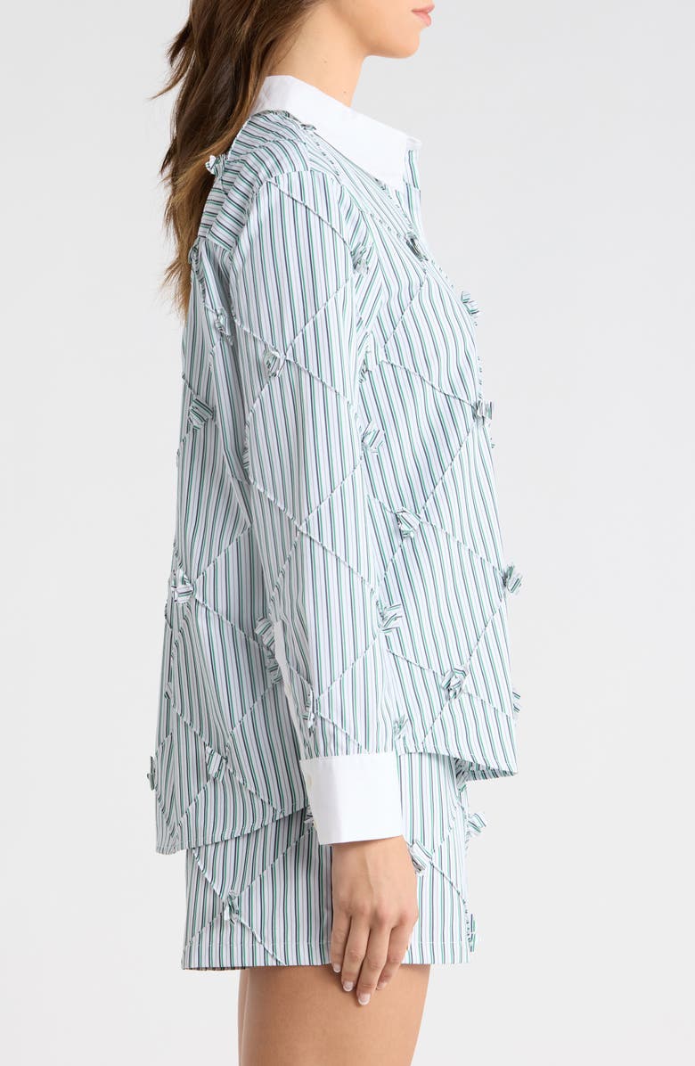 MAUDE CLUB Atlas Pinstripe Diamond Seam Button-Up Top, Alternate, color, Green Stripe
