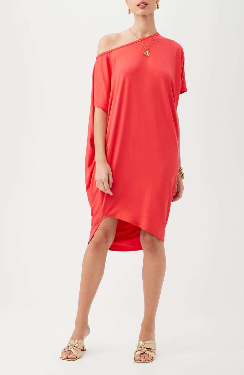 Trina Turk Radiant One-Shoulder Asymmetric Shift Dress, Main, color, Moroccan Sunset