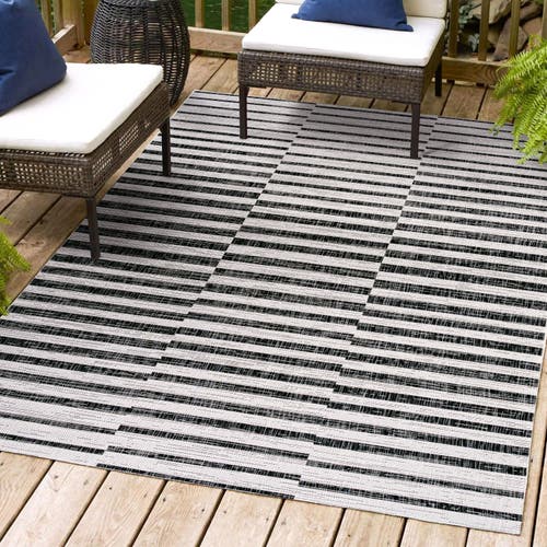 Jonathan Y Sukie Modern Offset Stripe Indoor/outdoor Area Rug In Ivory/black