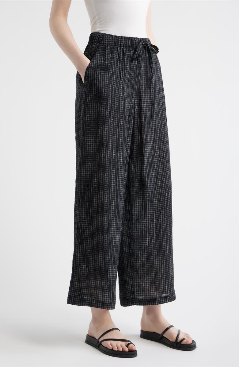Eileen Fisher Windowpane Check Wide Leg Ankle Pants, Alternate, color, Black/ White
