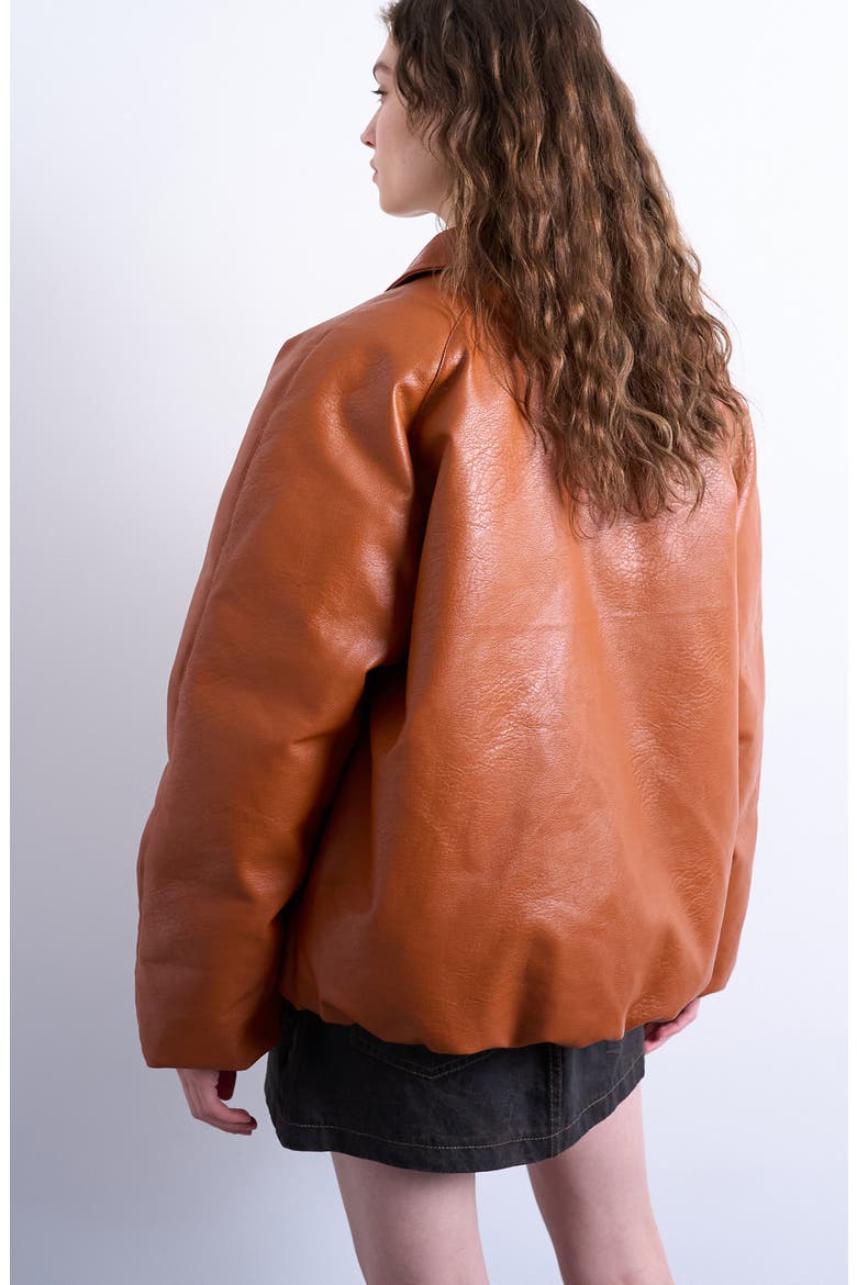 Oversize Faux Leather Jacket, Alternate, color, ORANGE