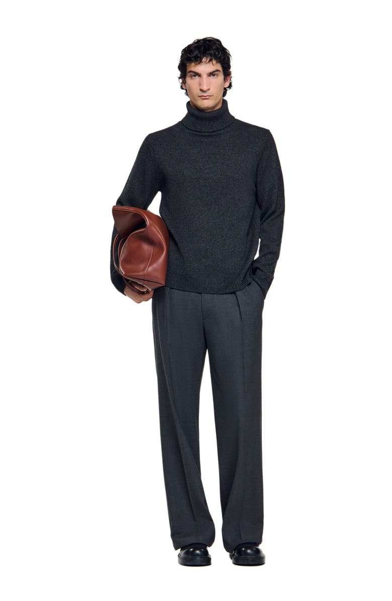 SANDRO Wool and cashmere turtleneck sweater, Alternate, color, Dark Grey