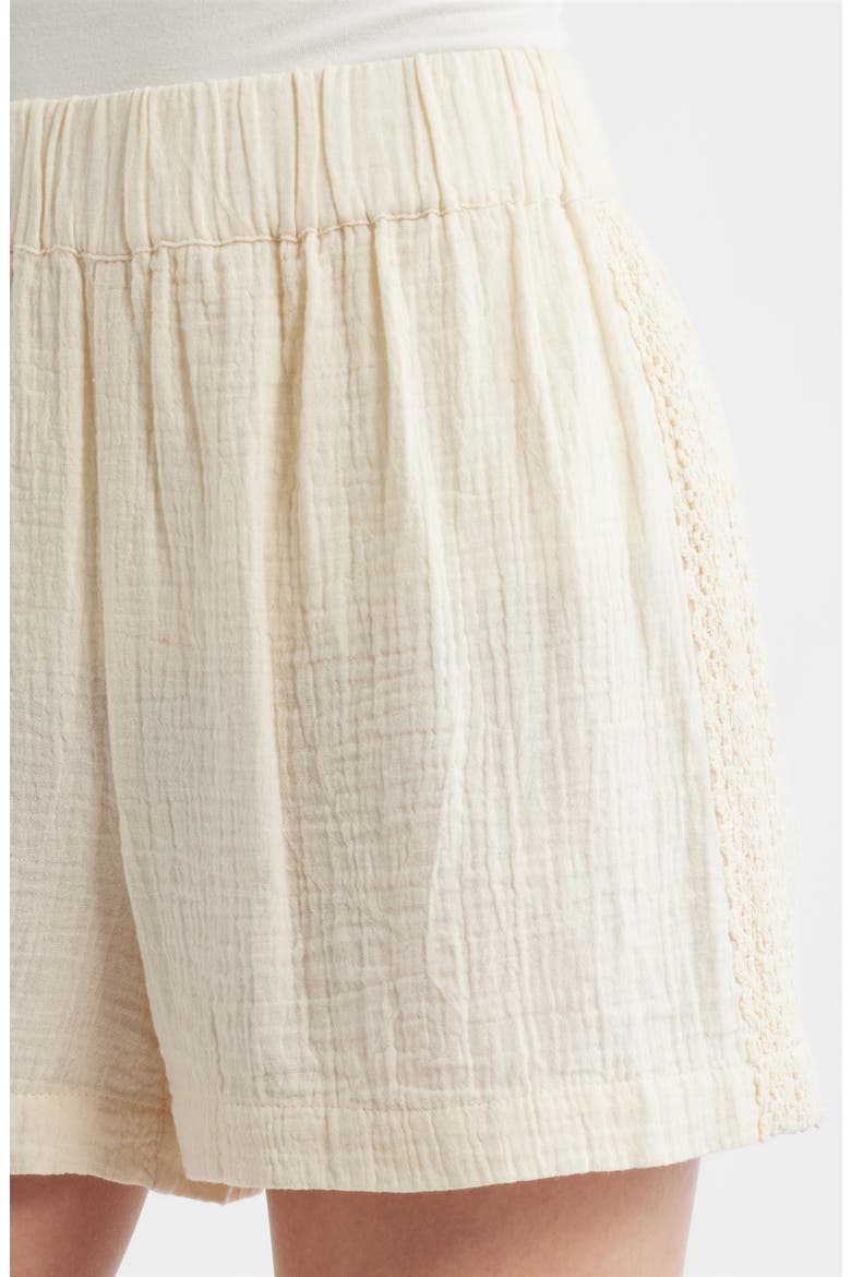 Crochet Trim Cotton Gauze Shorts, Alternate, color, PEARL