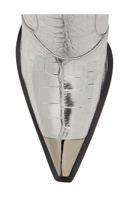 Azalea Wang Grissel Croc Embossed Water Resistant Western Boot In Silver