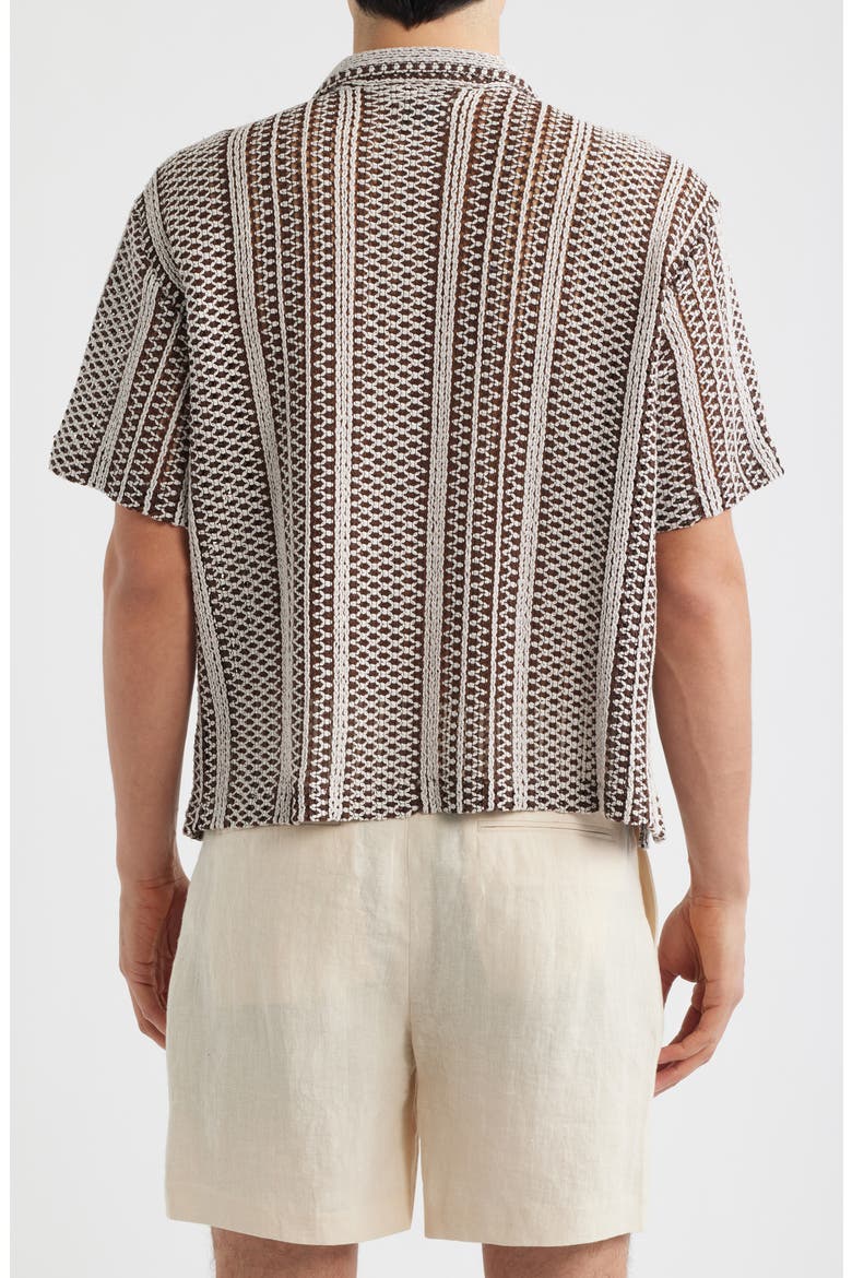 Hugh Openwork Stripe Camp Shirt, Alternate, color, BROWN / WHITE