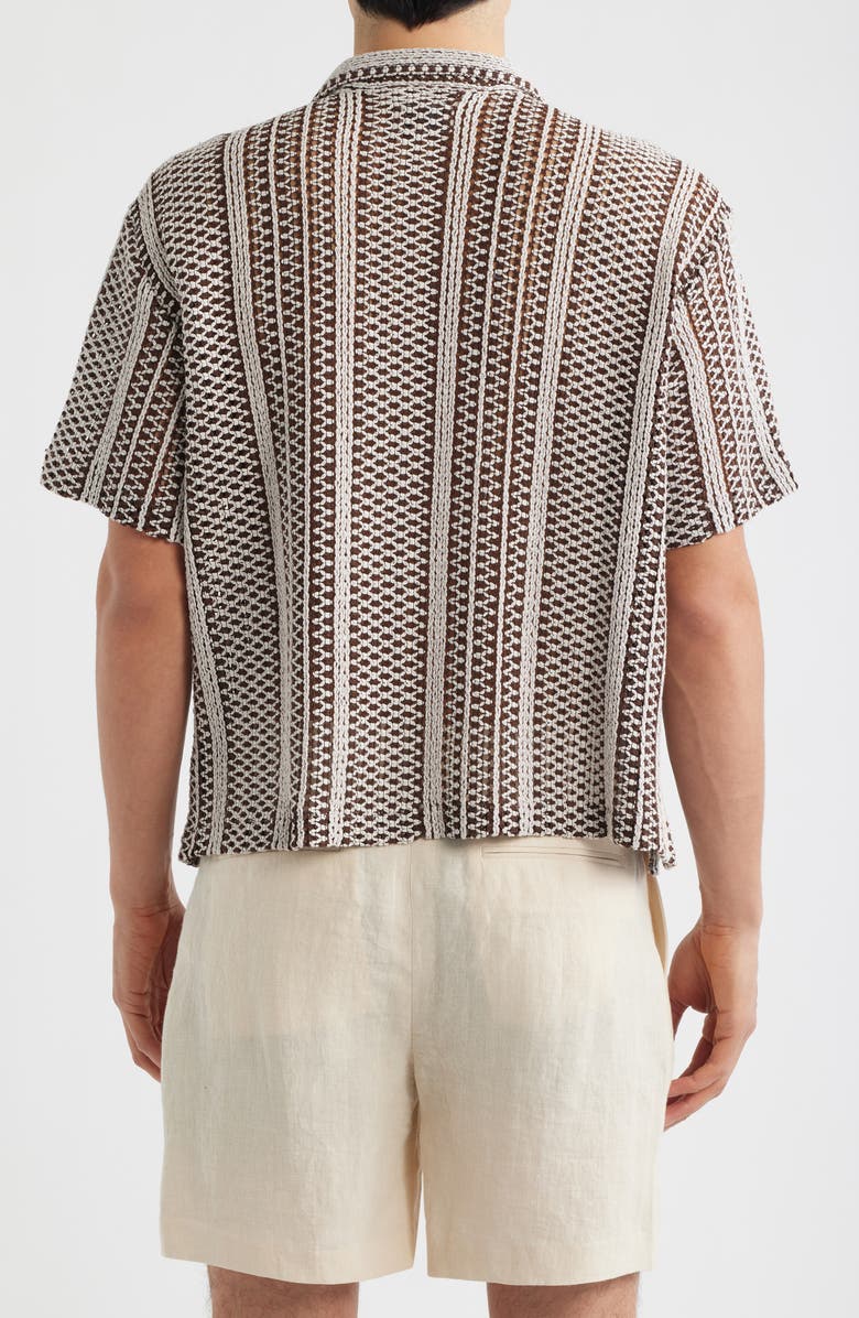 Percival Hugh Openwork Stripe Camp Shirt, Alternate, color, Brown / White