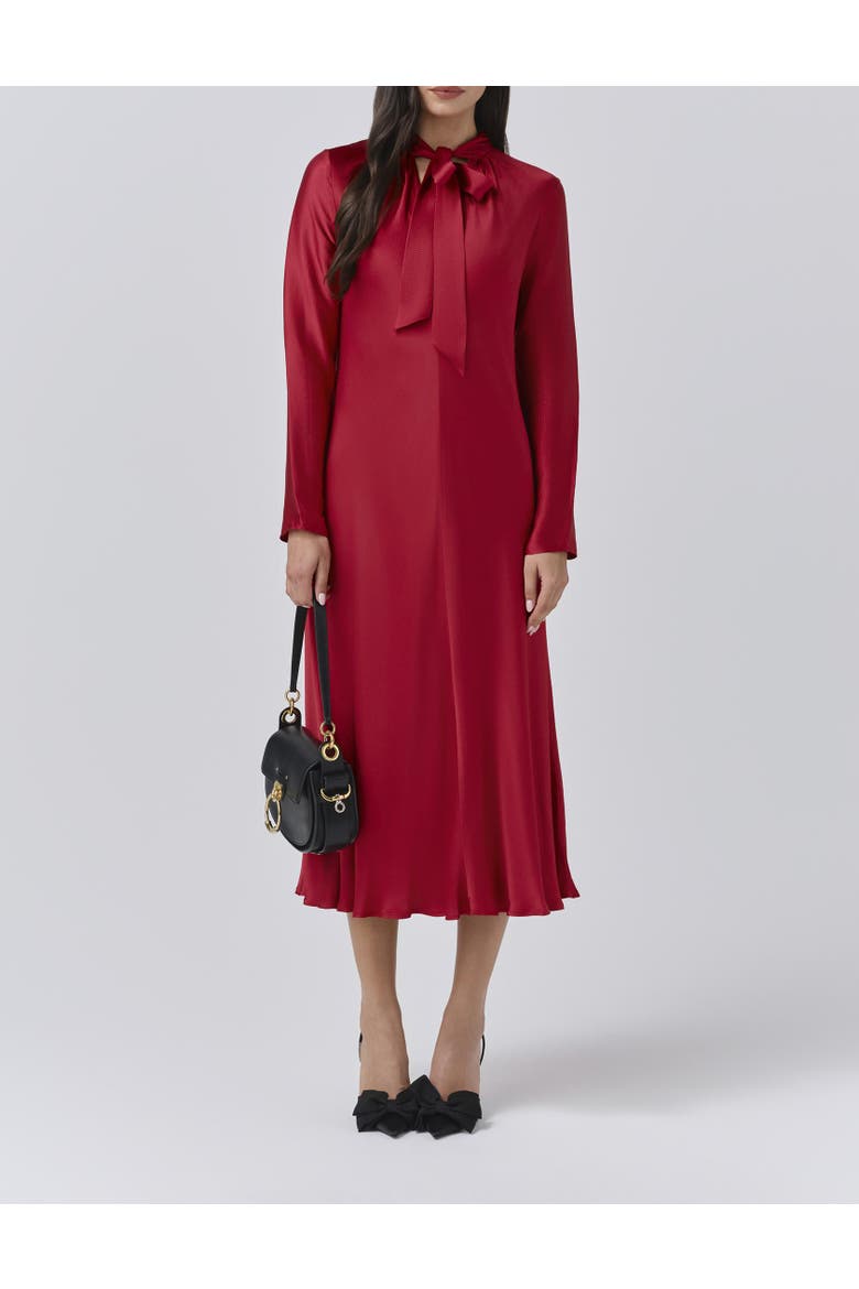 Stephanie Satin Tie Neck Midi Dress, Alternate, color, Red