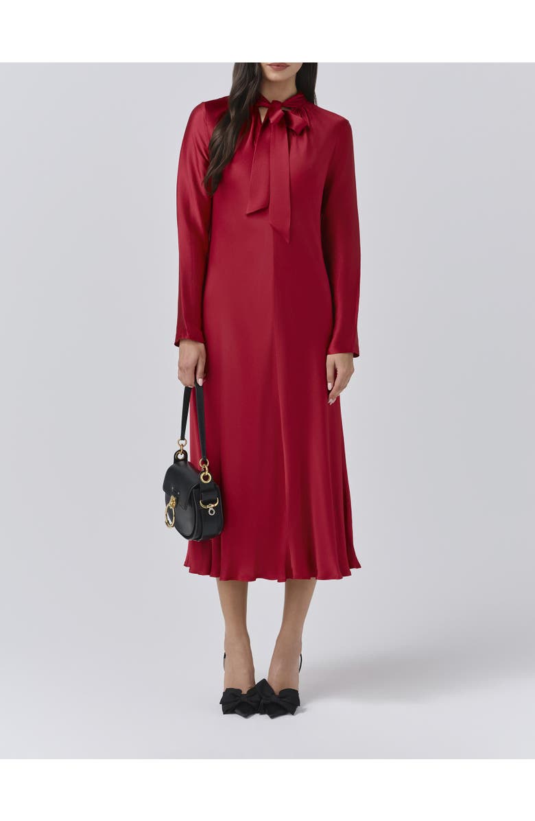 Ghost London Stephanie Satin Tie Neck Midi Dress, Alternate, color, Red