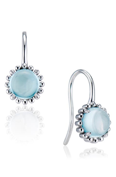 Sterling Silver Blue Topaz Floral Drop Earrings