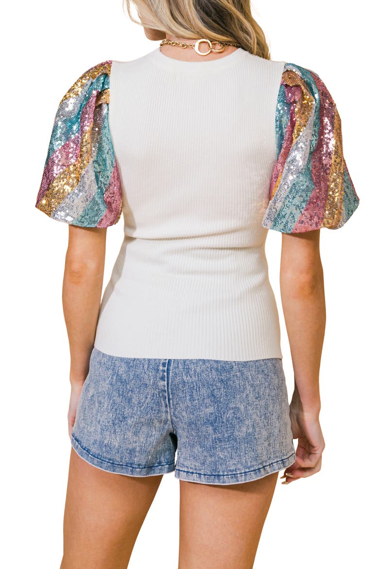Sequin Sleeve Knit Top, Alternate, color, IVORY