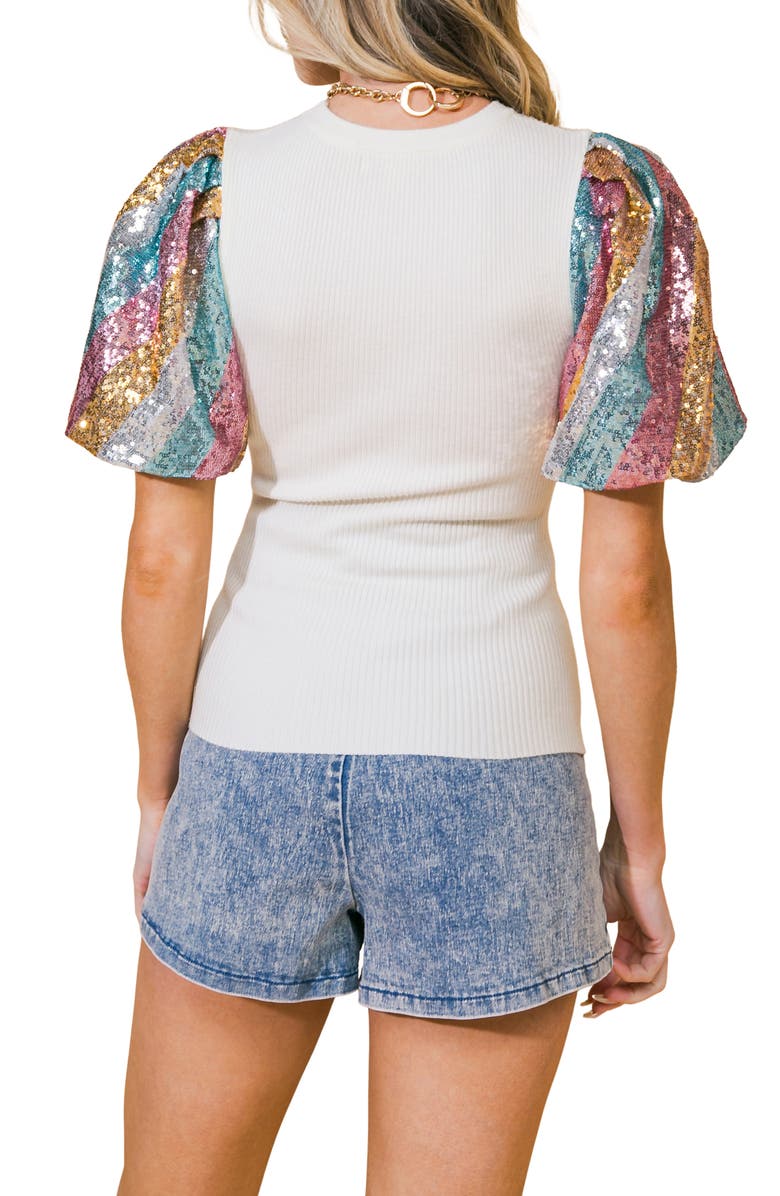 FLYING TOMATO Sequin Sleeve Knit Top, Alternate, color, Ivory