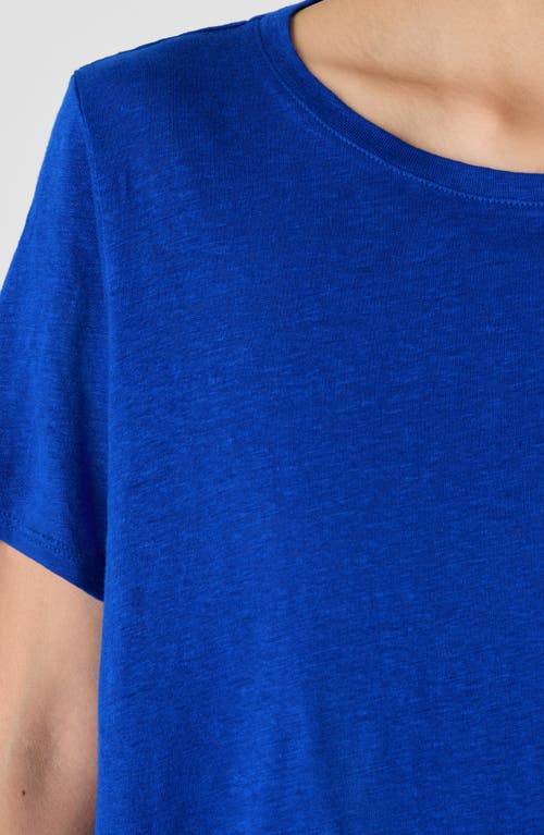 Eileen Fisher Crewneck Organic Linen Jersey Tee In Lapis