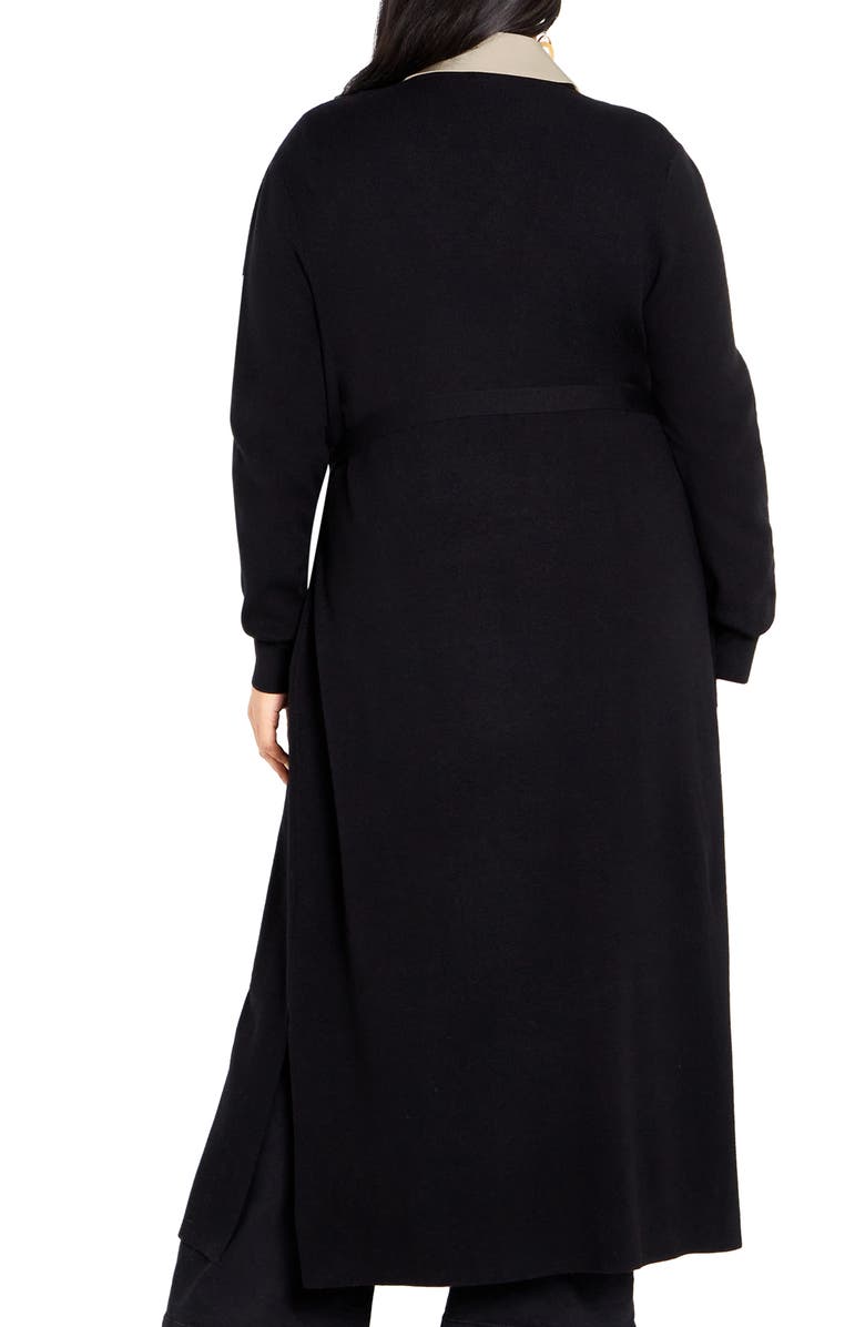 City Chic Goldie Tie Waist Cardigan, Alternate, color, Black