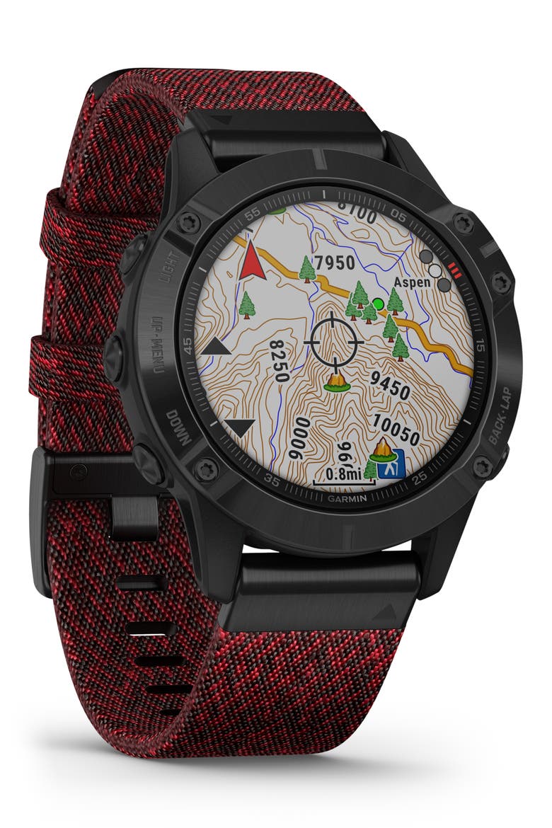 fenix® 6 Sapphire Premium Multisport GPS Watch, 47mm, Alternate, color, BLACK/ HEATHERED RED