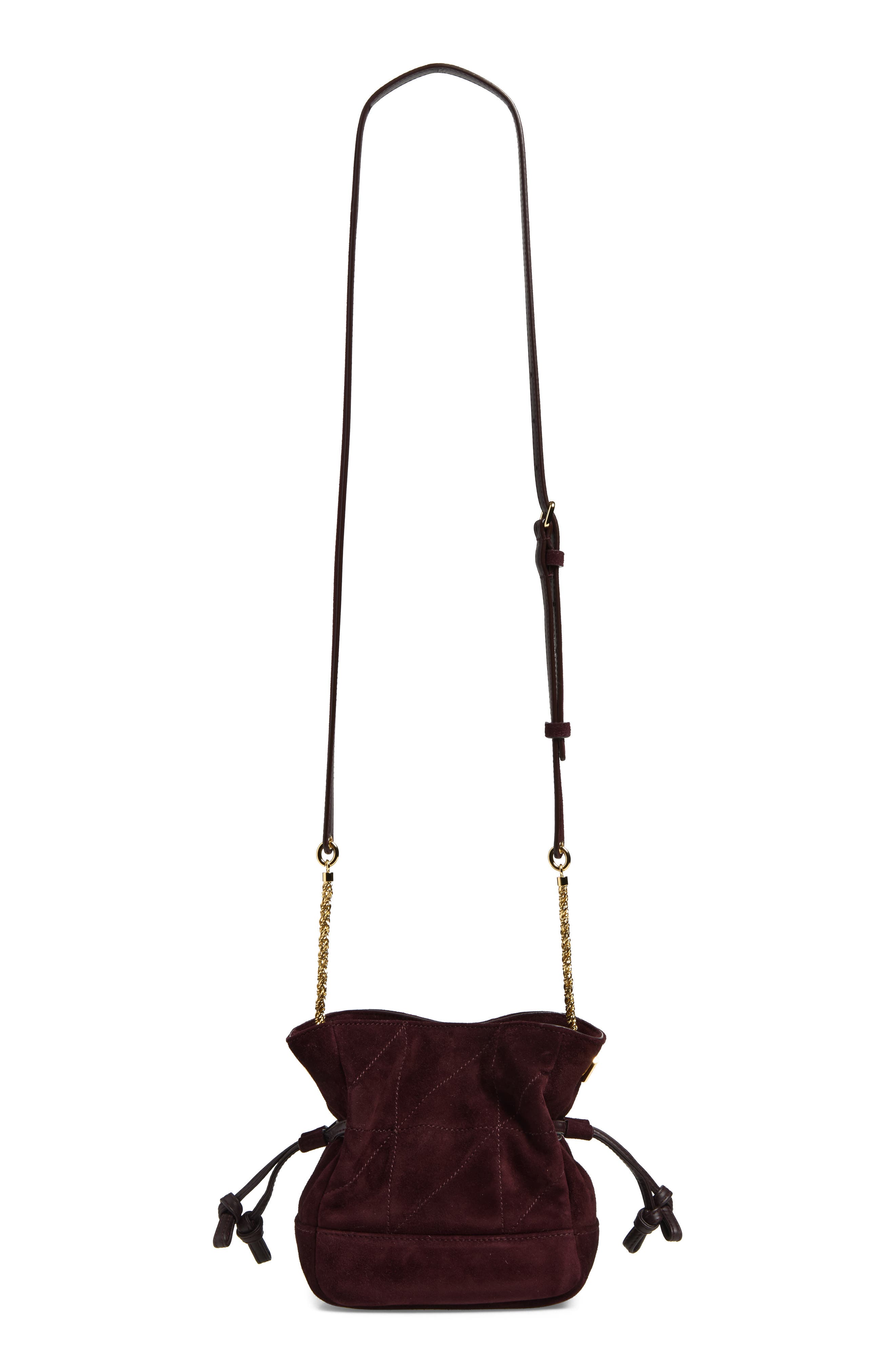 Mini Jamie Carré Rive Gauche Suede Shoulder Pouch, Alternate, color, SMOKY BURGUNDY
