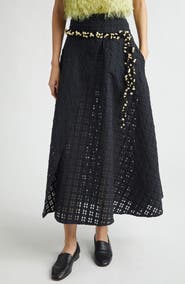 KÚR Crochet Accent Sheer Check Wrap Skirt