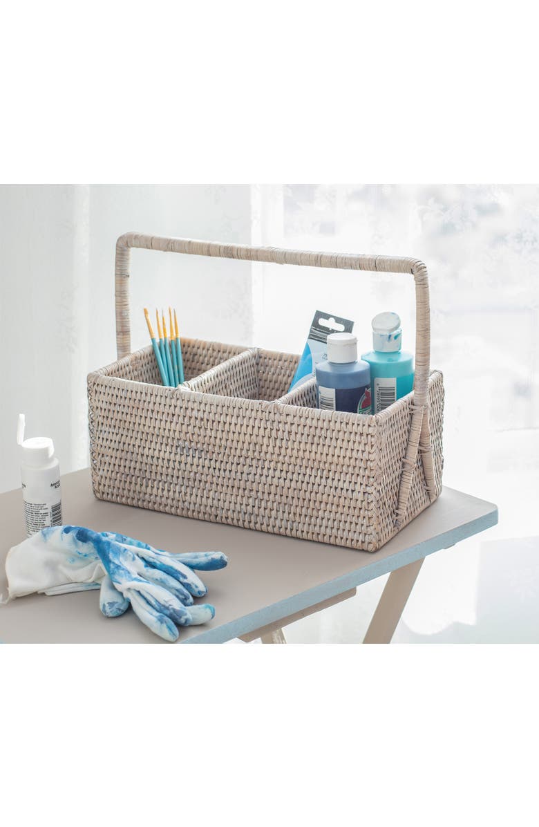 Artifacts Trading Company<sup>™</sup> Artifacts Rattan 3 Section Caddy/Cutlery Holder with Handle, Alternate, color, White Wash
