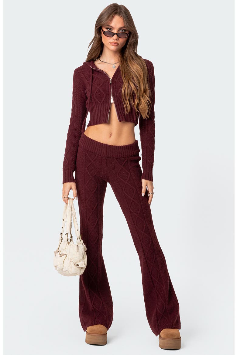 Ray Cable Knit Hooded Crop Cardigan, Alternate, color, BURGUNDY