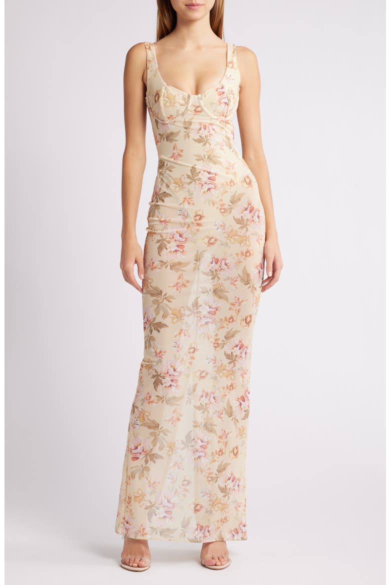 Robina Floral Bustier Bodice Gown, Alternate, color, SUN BLEACHED