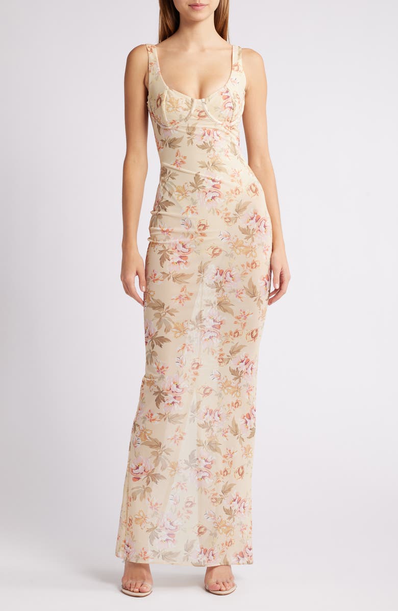 HOUSE OF CB Robina Floral Bustier Bodice Gown, Alternate, color, Sun Bleached