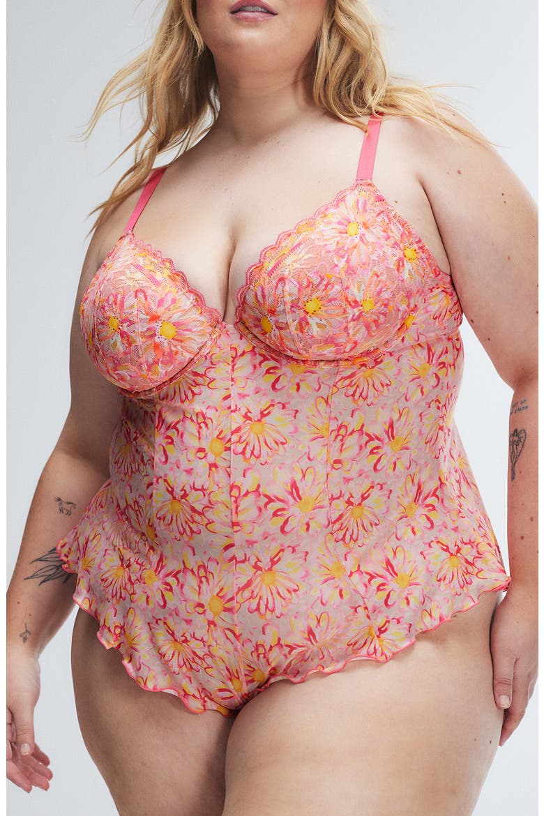 Sunray Lace Underwire Teddy, Alternate, color, ACACIA PINK