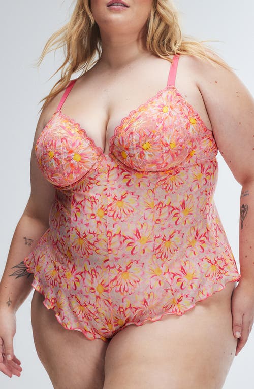 Savage X Fenty Sunray Lace Underwire Teddy In Acacia Pink