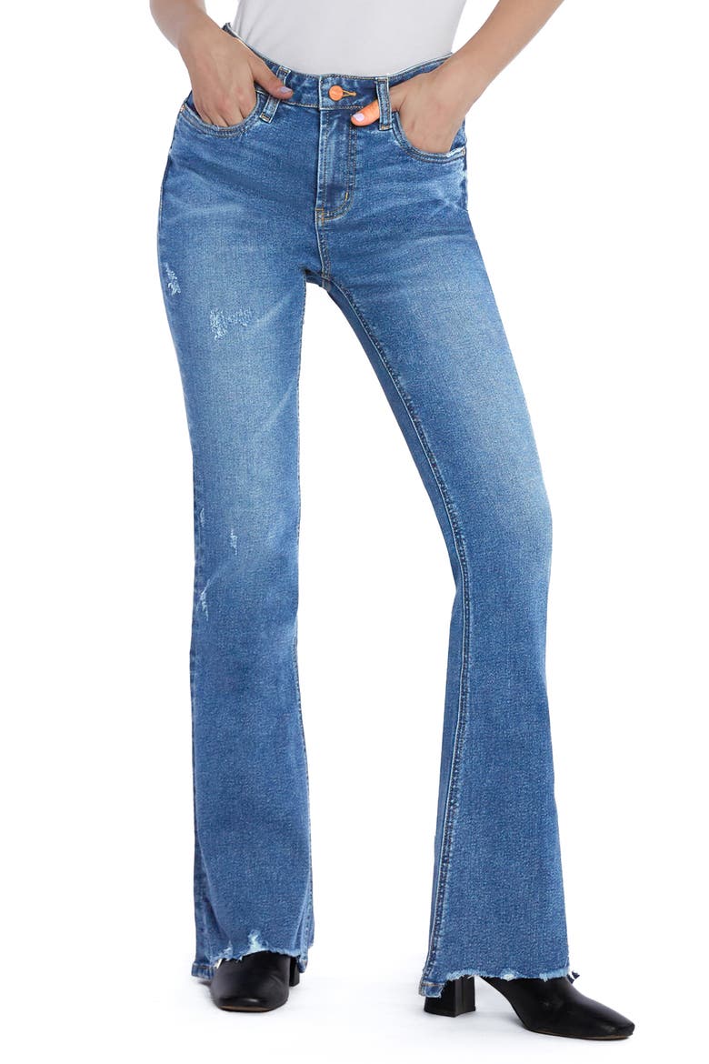Distressed High Waist Flare Jeans, Main, color, STEEL BLUE
