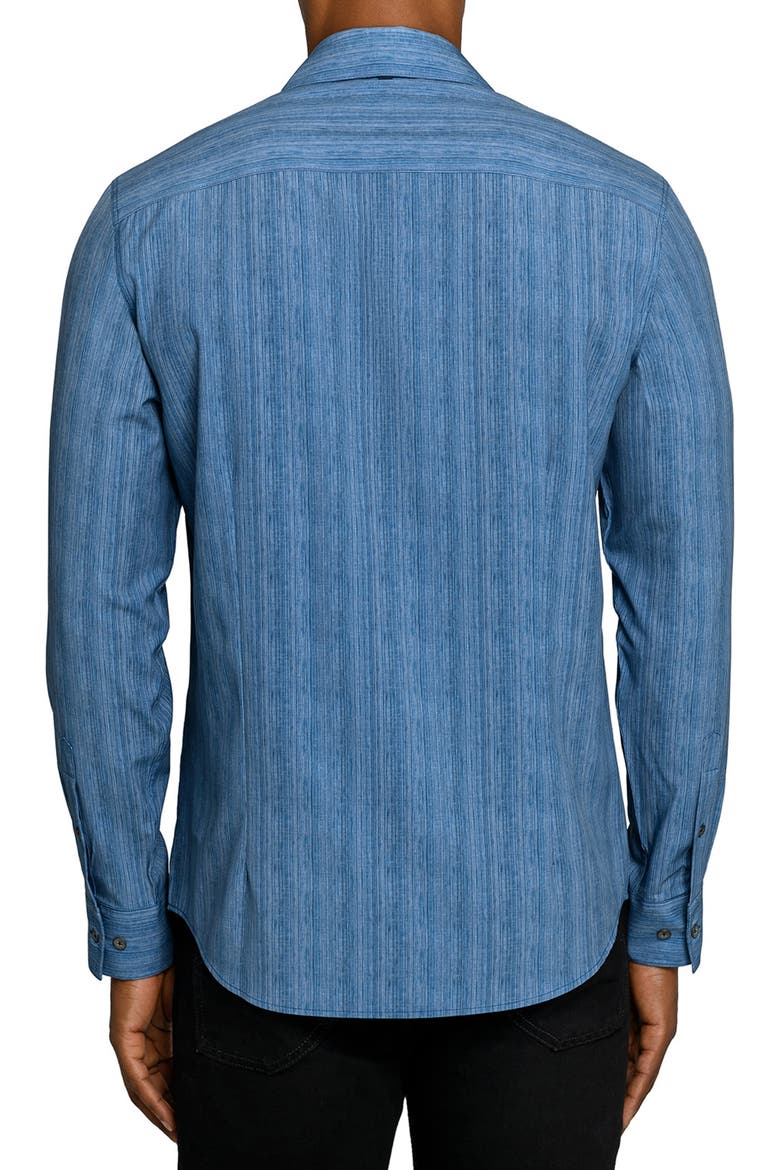 Slim Fit Indigo Abstract Stripe Performance Button-Up Shirt, Alternate, color, INDIGO