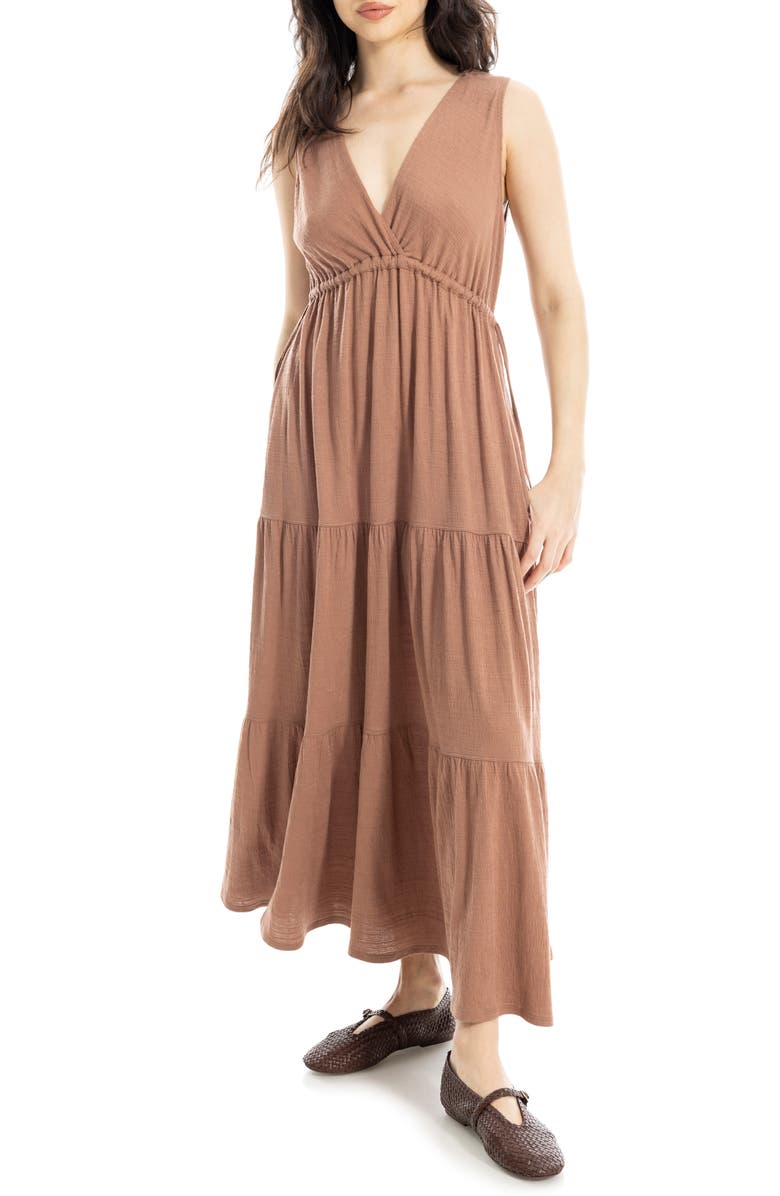 MAX STUDIO V-Neck Sleeveless Tiered Maxi Dress, Main, color, Copper Rose