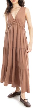 MAX STUDIO V-Neck Sleeveless Tiered Maxi Dress