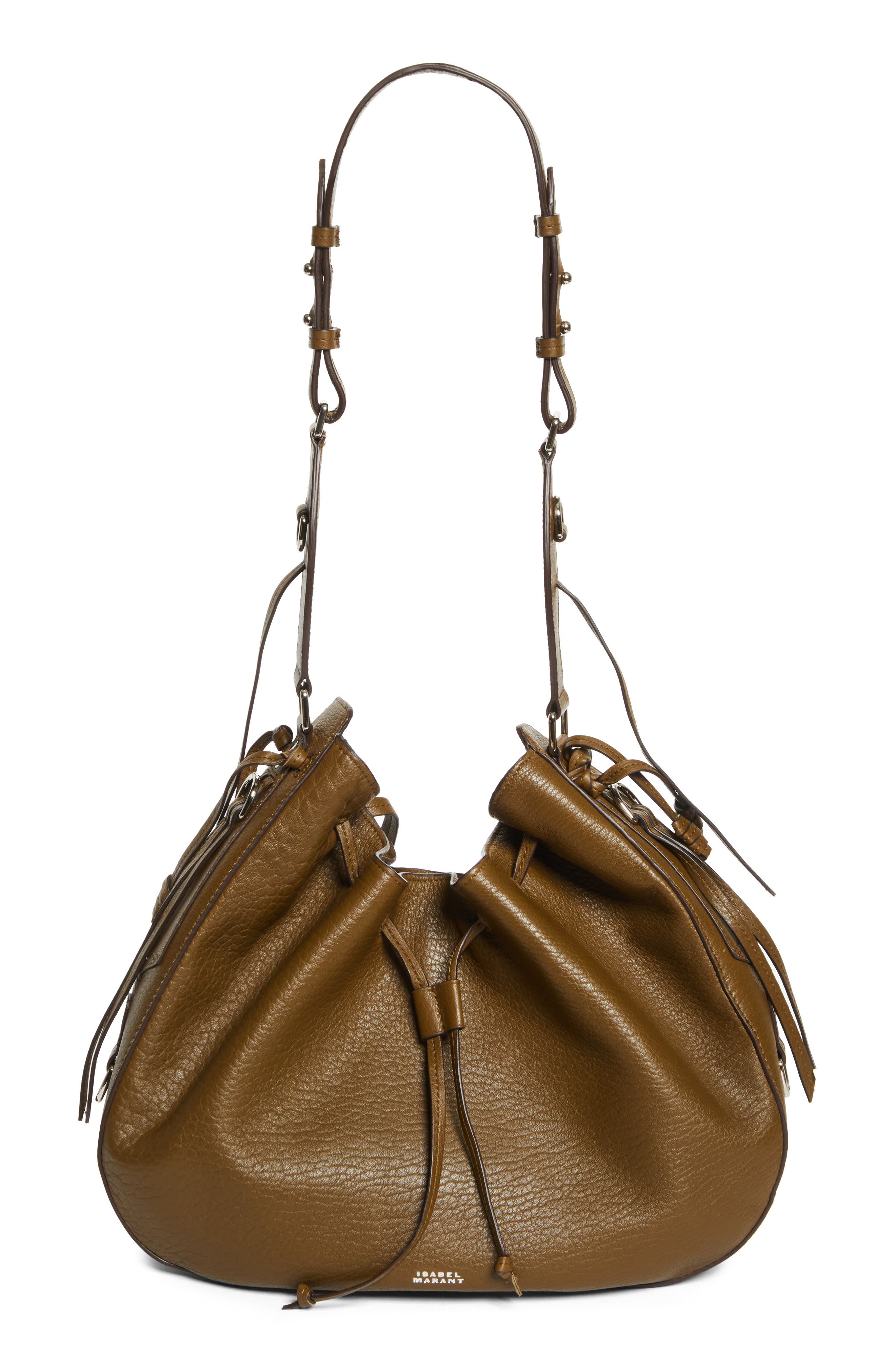Isabel Marant Bolton Bubble Pebbled Lambskin Leather Hobo Bag, Main, color, Khaki