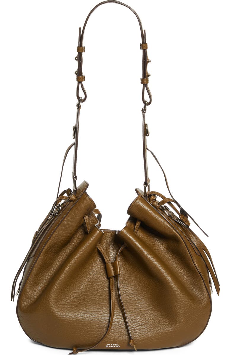 Isabel Marant Bolton Bubble Pebbled Lambskin Leather Hobo Bag, Main, color, Khaki