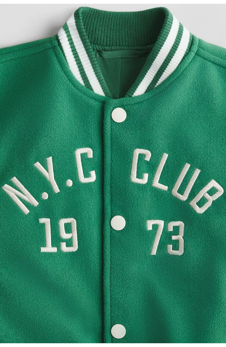 H&M Motif-detail baseball jacket, Alternate, color, Green/N.y.c Club