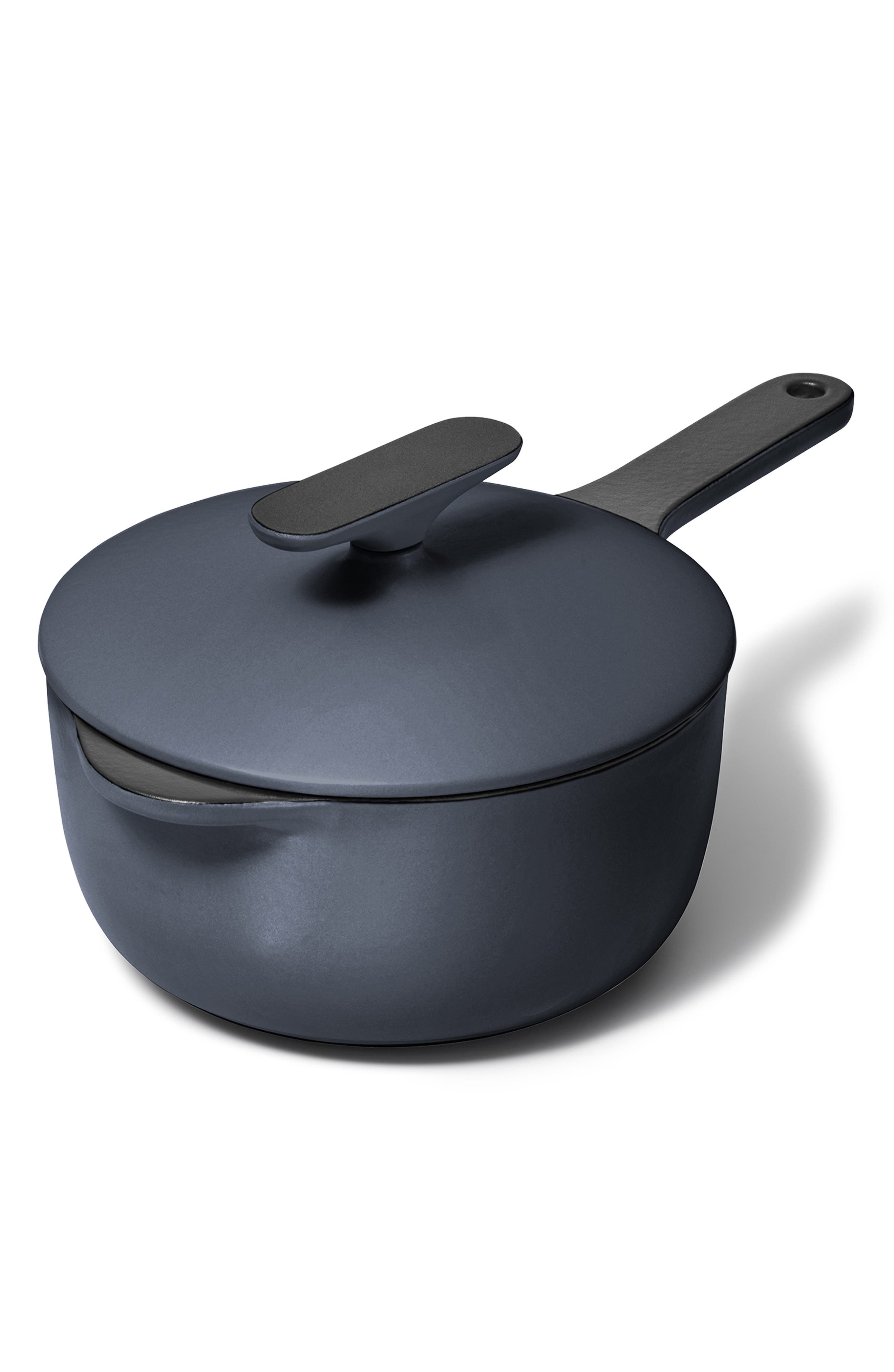 CARAWAY Enameled Cast Iron 1.8-Quart Mini Sauce Pan with Lid in Dark Navy 