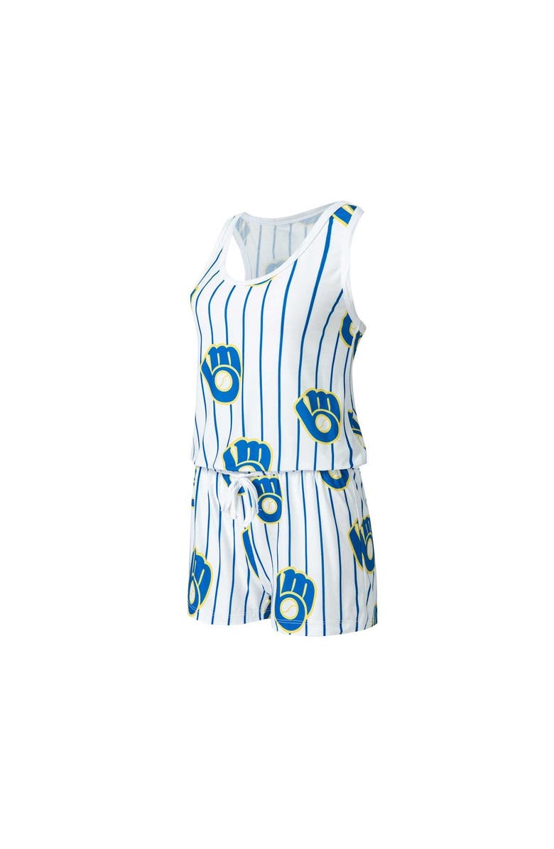 CONCEPTS SPORT Women's Concepts Sport White Milwaukee Brewers Reel Pinstripe Knit Romper, Alternate, color, White