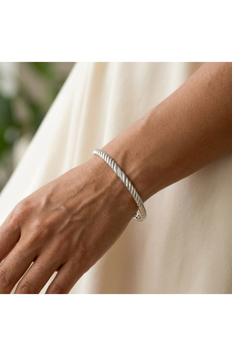LuvMyJewelry Twisted Radiance 0.03 Ct Diamond Bangle in 925 Sterling Silver, Alternate, color, Sterling Silver