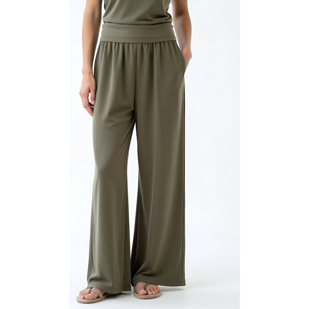 Modenaire High Waist Wide Leg Pants In Green