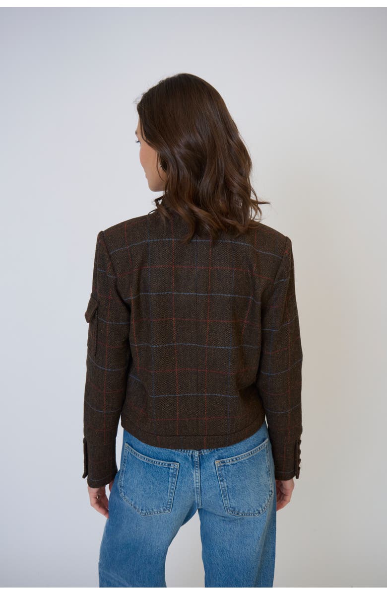 Central Park West Eden Plaid Military Jacket, Alternate, color, Brown