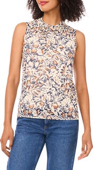 Halogen® Ditsy Cowl Neck Sleeveless Mesh Top