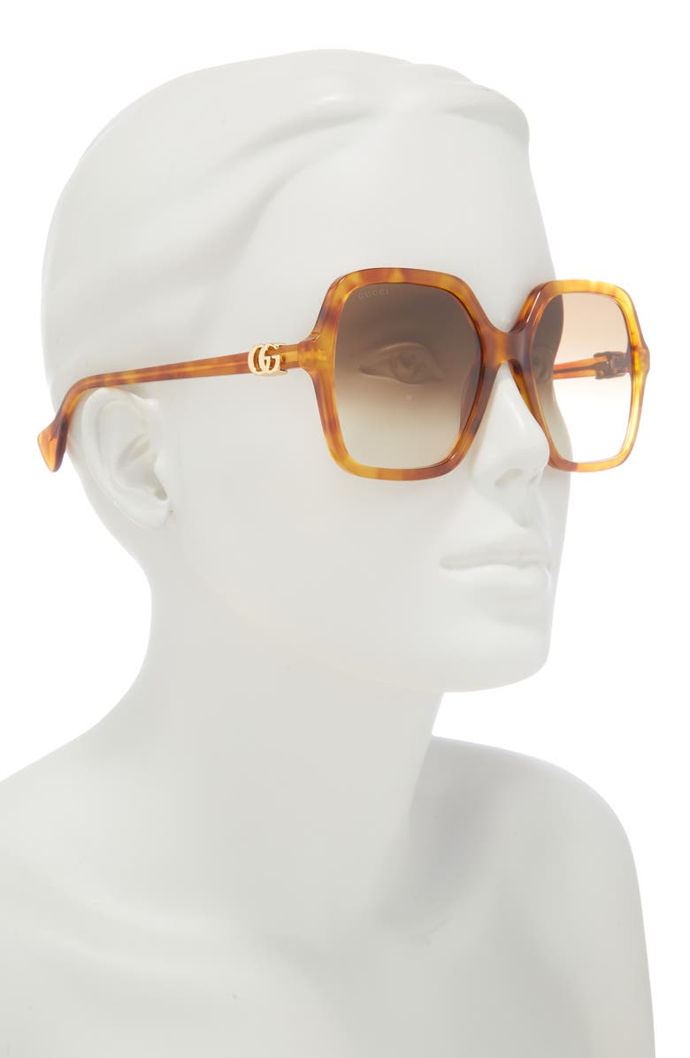 Gucci 56mm Rectangular Sunglasses, Alternate, color, Havana Havana Brown