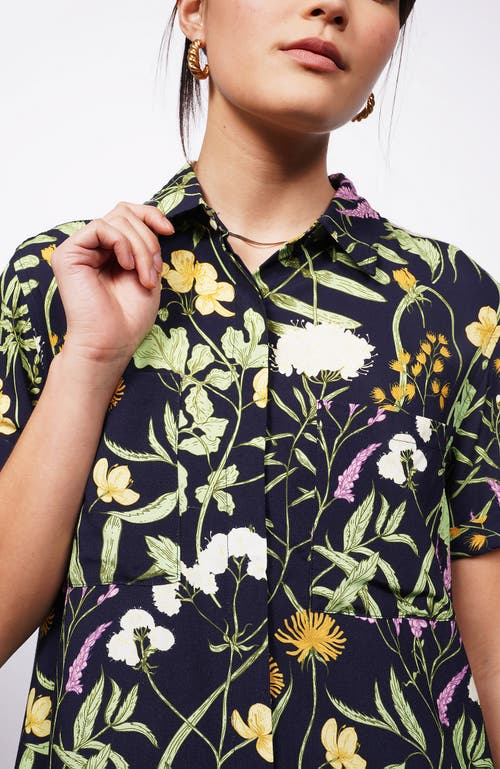 Wildfang The Empower Shirt Dress In Meadow Navy/multi