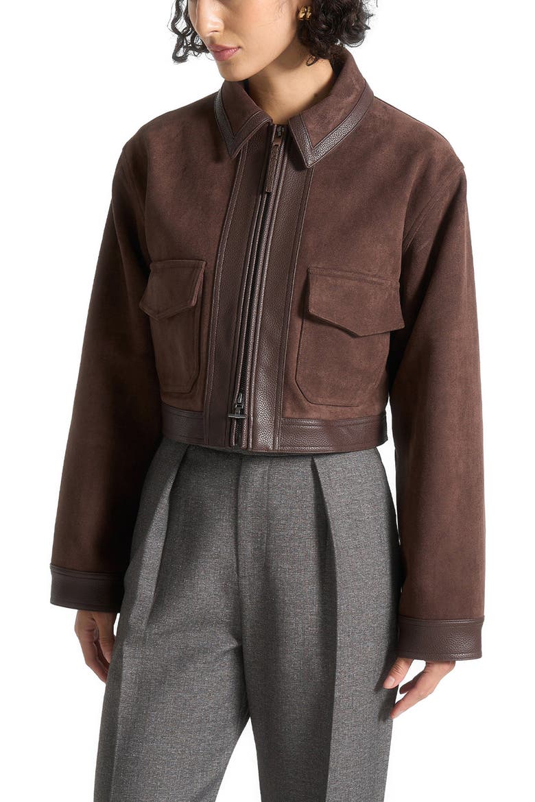 Denise Suede & Pebbled Leather Jacket, Alternate, color, Brown