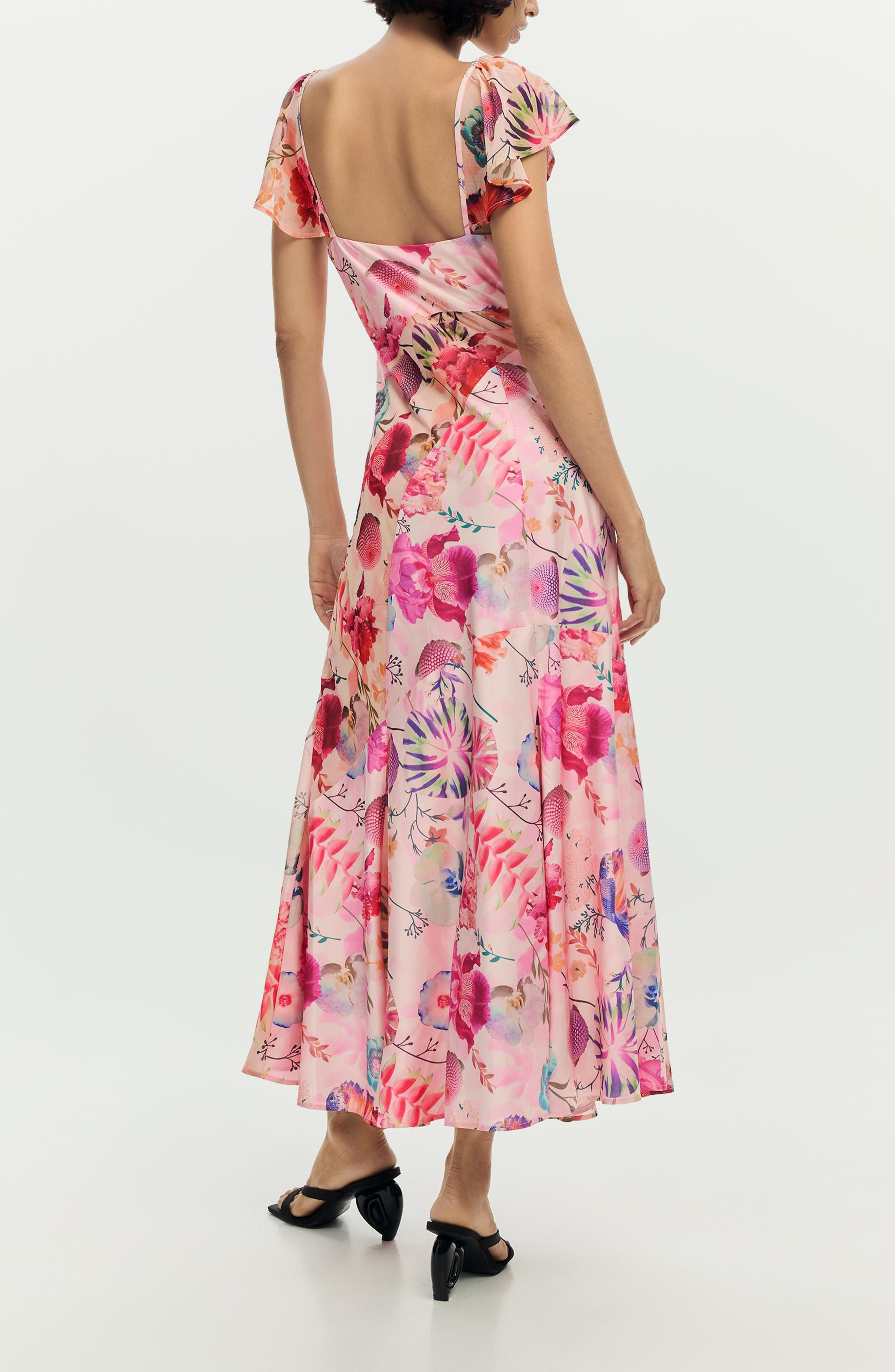 Floral Flutter Sleeve Chiffon Dress - image 2