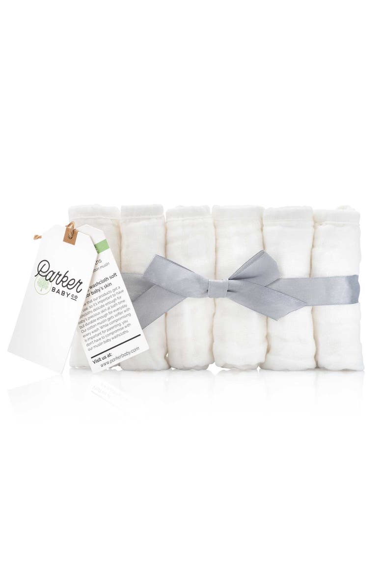 Parker Baby Co. Muslin Cotton Baby Washcloths - 6 Pack, Main, color, White