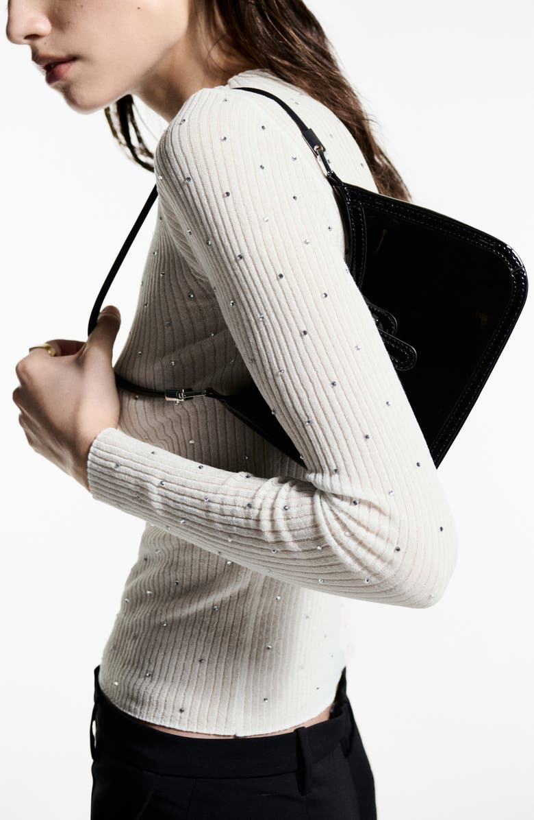 MANGO Rhinestone Detail Rib Sweater, Alternate, color,