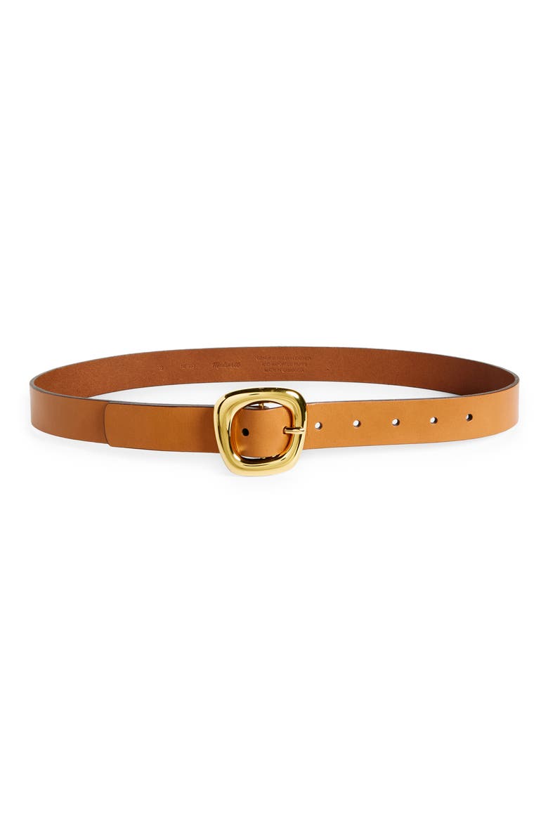 Puffed Buckle Leather Belt, Main, color, DESERT CAMEL