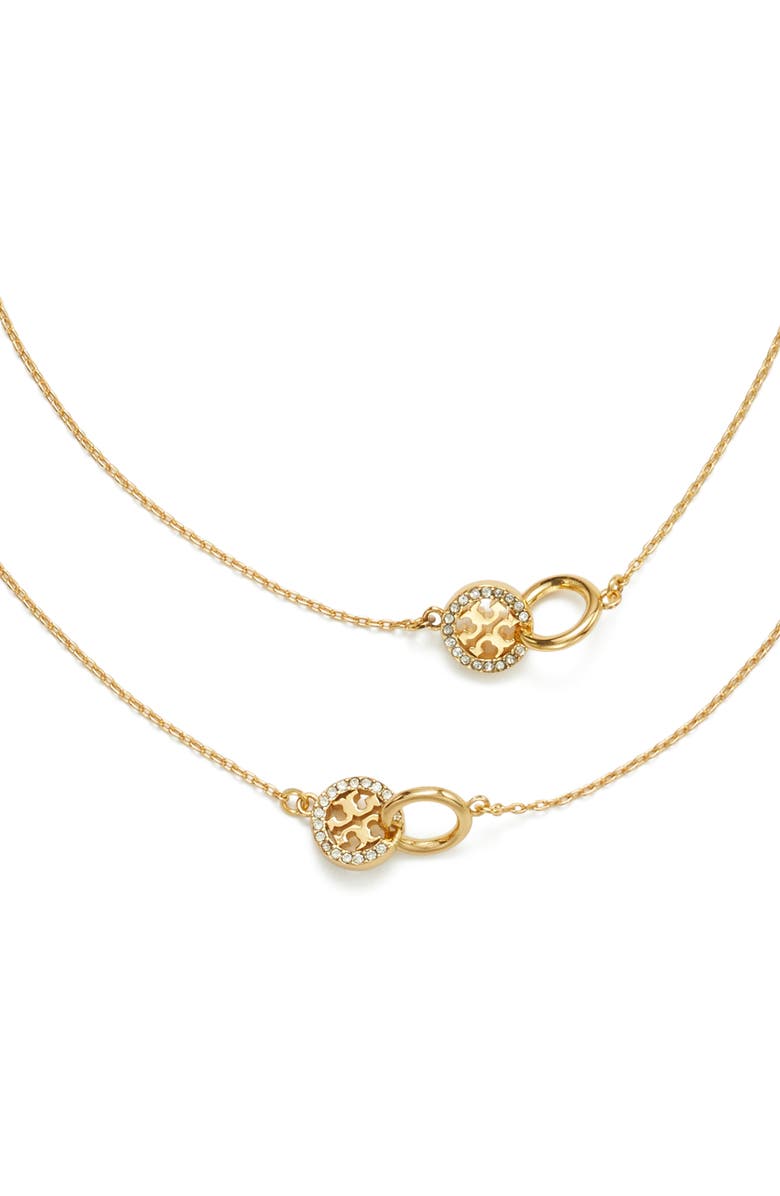 Tory Burch Icon Pavé Interlocking Station Necklace, Alternate, color, Tory Gold / Crystal