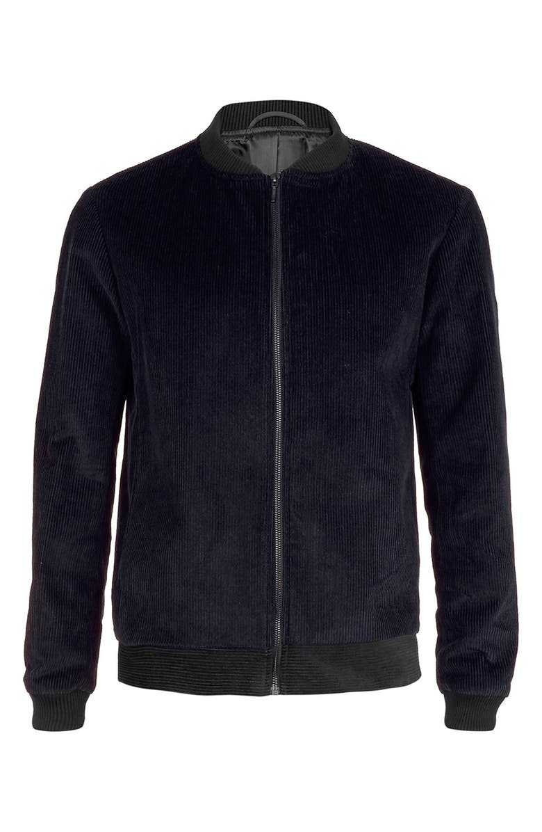 Topman Tailored Black Corduroy Bomber Jacket, Alternate, color, 