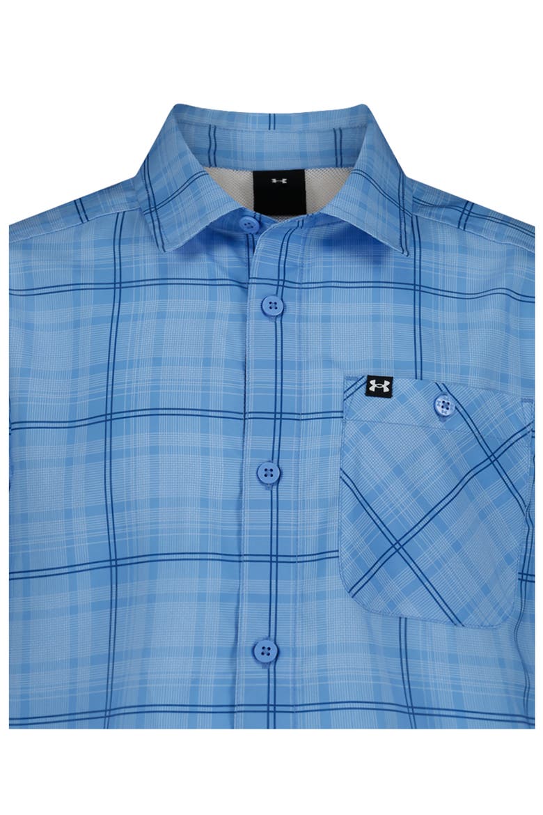 Kids' UA Drift Tide Short Sleeve Performance Button-Up Shirt, Alternate, color, HORIZON BLUE